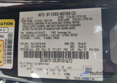 2018 Ford Fusion Hybrid Se from USA, damaged, VIN 3FA6P0LUXJR101672